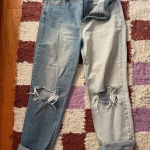 Fashion Nova Blue and Gray Distressed Boyfriend Jeans